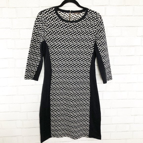 J. McLaughlin Black and White 3/4 Sleeve Dress, M